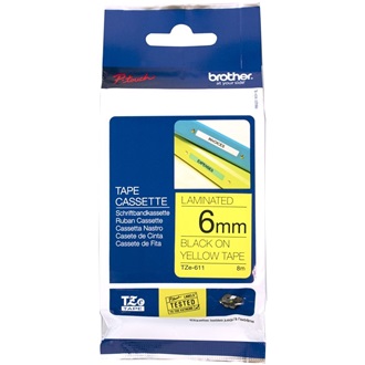 BROTHER Festékszalag TZe-611, Sárga alapon Fekete, Laminált, 6mm  0.23", 8 méter