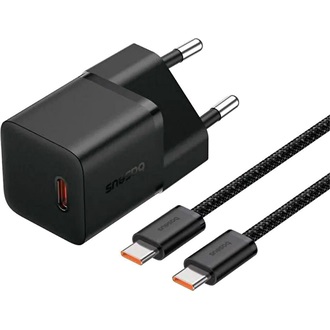 Baseus GaN5 Mini 20W univerzális hálózati töltő adapter fekete +1m 100W kábel