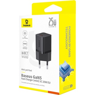 Baseus GaN5 Mini 25W univerzális hálózati töltő adapter fekete