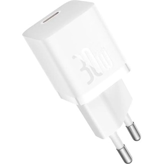 Baseus GaN5 Mini 30W univerzális hálózati töltő adapter fehér +1m 100W kábel
