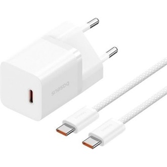 Baseus GaN5 Mini 30W univerzális hálózati töltő adapter fehér +1m 100W kábel