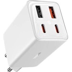 Baseus GaN6 Pro hálózati gyorstöltő 65W, 2×USB Type-C + 2×USB Type-A, fehér + 100W USB Type-C, 1m kábel