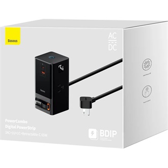 Baseus PowerCombo 5-in1 65W univerzális hálózati töltő adapter fekete