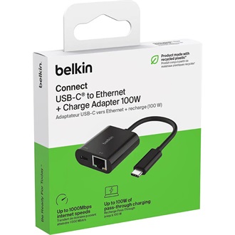 Belkin USB-C to Ethernet + Charge Adapter 100W Black