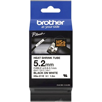 Brother HSe-211E Heat Shrink Tube Tape Cassette Black on White 5,2mm címketekercs