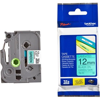Brother TZE-731 laminált P-touch szalag (12mm) Black on Green - 8m