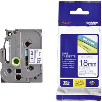 Brother TZE243 18mm fehér alapon kék festékszalag fehér-kék
