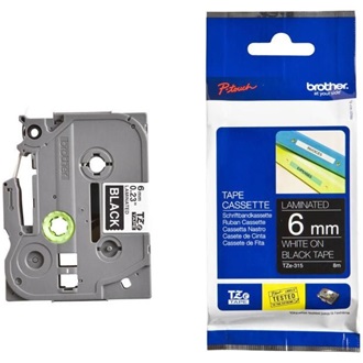 Brother TZE315 6mm fehér alapon fekete nyomtatószalag festékszalag fekete-fehér