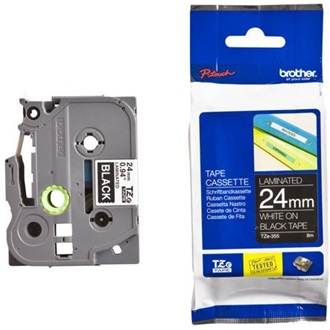 Brother TZE355 24mm fekete alapon fehér festékszalag fekete-fehér