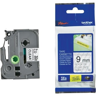 Brother TZe121 9mm áttetsző alapon fekete festékszalag fekete