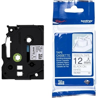 Brother TZe-R231 12mm 4m textil Black on White festékszalag fekete-fehér