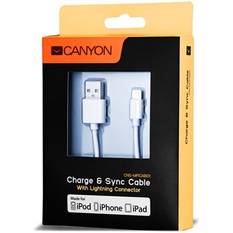 Canyon Ultra-kompact MFI Lightning -> USB-A 2.0 M/M adatkábel 1m fehér