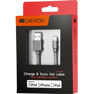 Canyon Charge & Sync MFI Lightning -> USB-A 2.0 M/M adatkábel 1m szürke
