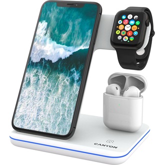 Canyon WS-302 3-in-1 15W univerzális vezeték nélküli töltő adapter fehér (Qi)