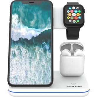 Canyon WS-302 3-in-1 15W univerzális vezeték nélküli töltő adapter fehér (Qi)