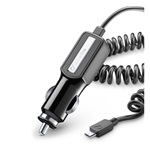 CELLULARLINE autós töltő 10W + fix microUSB, spirálkábel, FEKETE