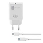 CELLULARLINE hálózati töltő Type-C aljzat 20W, PD gyorstöltő + Type-C - lightning kábel, FEHÉR