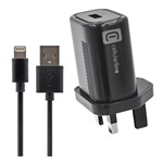 CELLULARLINE utazó töltő USB aljzat 12W, földelt + lightning kábel, FEKETE