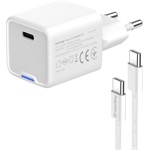 COLORWAY AC töltő GaN Mini CW-CHS052PDC-WT 25W PD port PPS USB-C fehér kábel Type-C
