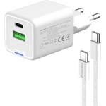 COLORWAY AC töltő GaN Mini CW-CHS053PDC-WT 30W PD port PPS USB (Type-C PD + USB QC4.0) kábel Type-C