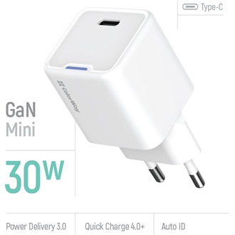 COLORWAY AC töltő GaN Mini CW-CHS054PD-WT 30W PD port PPS USB-C fehér