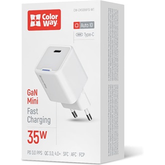 COLORWAY AC töltő GaN Mini CW-CHS056PD-WT 35W PD port PPS USB-C fehér