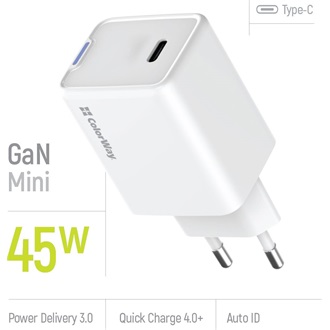 COLORWAY AC töltő GaN Mini CW-CHS057PD-WT 45W PD port PPS USB-C fehér