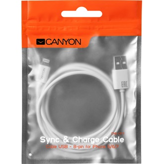 Canyon CNE-CFI1B Apple USB-A 2.0 - Lightning M/M adatkábel 1m fehér (round)