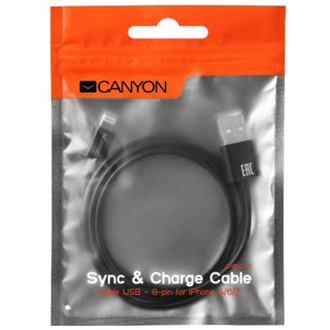 Canyon CNE-CFI1B Apple USB-A 2.0 - Lightning M/M adatkábel 1m fekete (round)