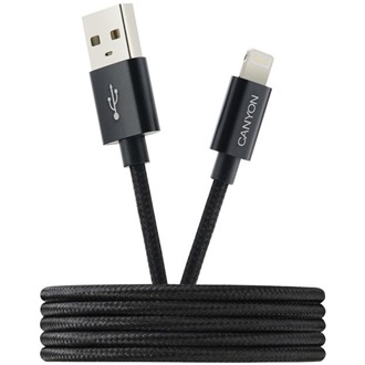 Canyon CNE-CFI3 Apple Lightning -> USB-A 2.0 M/M adatkábel 1m fekete (braided)