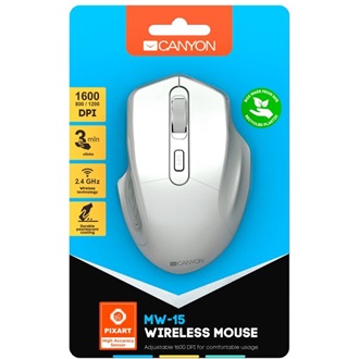 Canyon MW-15 optikai vezeték nélküli egér (Pearl White) fehér