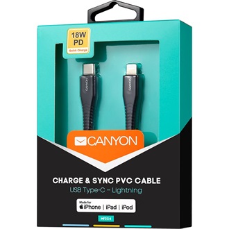 Canyon Charge & Sync MFI Lightning - USB-C M/M adatkábel 1.2m fekete