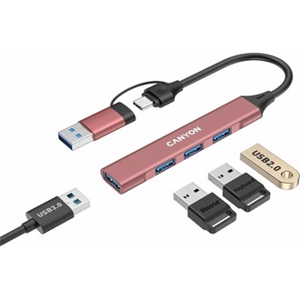 Canyon DS-02 4-portos USB-C/A hub rózsaszín