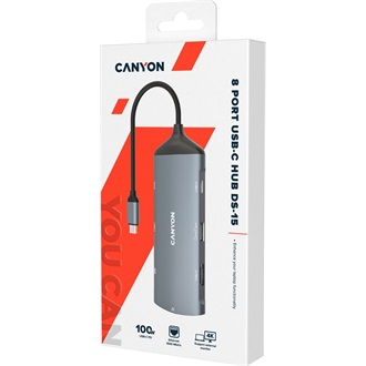 Canyon DS-15 8-in-1 Hub 8-port USB-C dokkoló szürke