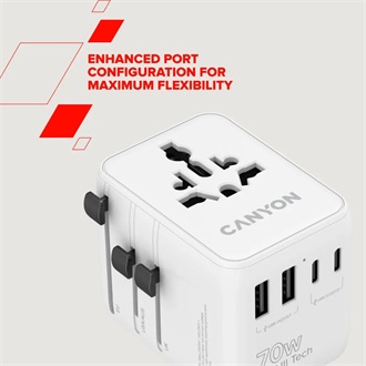Canyon InTour Travel 70W univerzális hálózati töltő adapter fehér