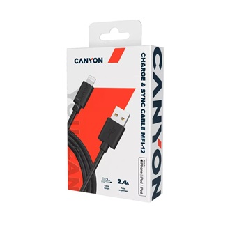 Canyon MFI-12 Charge&Sync Lightning -> USB-A 2.0 M/M adatkábel 2m fekete