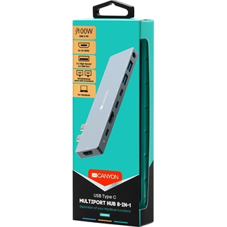 Canyon MacBook Power Delivery Docking Station 8-in-1 8-port Thunderbolt 3 Dual Port dokkoló szürke