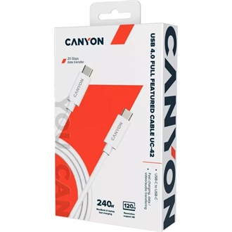 Canyon UC-42 USB-C 3.2 Gen2×2 -> USB-C 3.2 Gen2×2 M/M adatkábel 2m fehér 240W