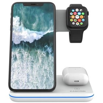 Canyon WS-303 3-in-1 15W univerzális vezeték nélküli töltő adapter fehér (Qi)