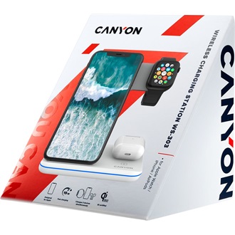 Canyon WS-303 3-in-1 15W univerzális vezeték nélküli töltő adapter fehér (Qi)