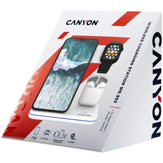 Canyon WS-302 3-in-1 15W univerzális vezeték nélküli töltő adapter fekete (Qi)