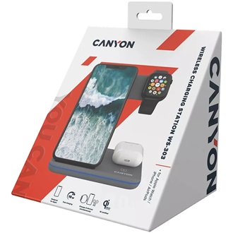 Canyon WS-303 3-in-1 15W univerzális vezeték nélküli töltő adapter szürke (Qi)