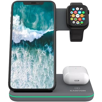 Canyon WS-303 3-in-1 15W univerzális vezeték nélküli töltő adapter szürke (Qi)