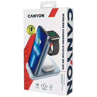 Canyon WS-304 3-in-1 15W univerzális vezeték nélküli töltő adapter kék (Qi)