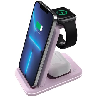 Canyon WS-304 3-in-1 15W univerzális vezeték nélküli töltő adapter rózsaszín (Qi) (Iced Pink)