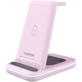 Canyon WS-304 3-in-1 15W univerzális vezeték nélküli töltő adapter rózsaszín (Qi) (Iced Pink)