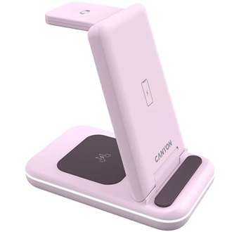 Canyon WS-304 3-in-1 15W univerzális vezeték nélküli töltő adapter rózsaszín (Qi) (Iced Pink)