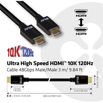 Club 3D 26AWG HDMI 2.1 -> HDMI 2.1 M/M video kábel 3m fekete