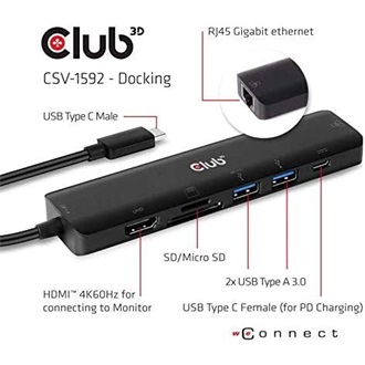 Club 3D 7-in-1 Hub 7-port USB-C dokkoló fekete