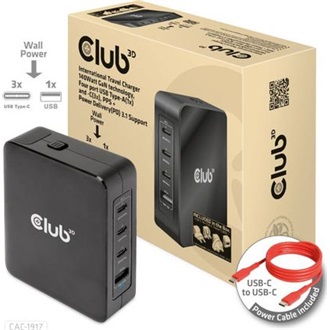 Club 3D CAC-1917 140W univerzális hálózati töltő adapter fekete (GaN PPS PD)